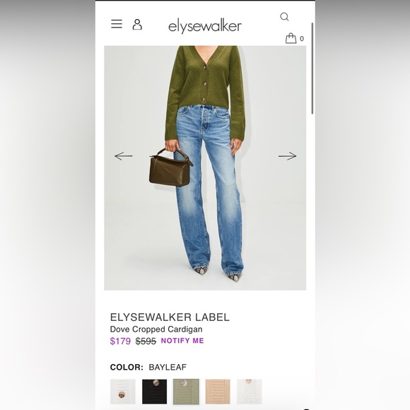 ELYSEWALKER Dove Cropped Cashmere Cardigan Bayleaf Olive‎ Green Luxurious size S - Picture 9 of 16